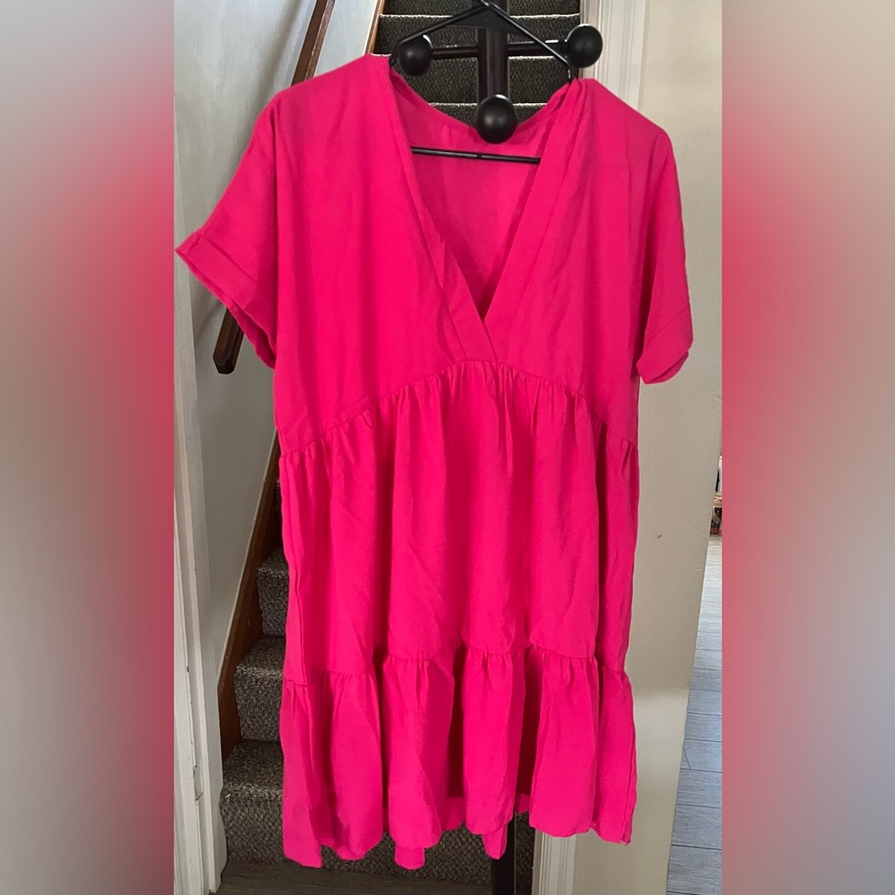 Vibrant Pink V-Neck Dress
